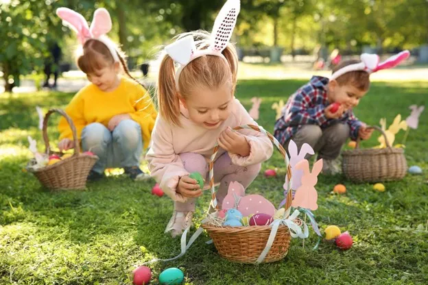 Kids Picking Up Easter Eggs