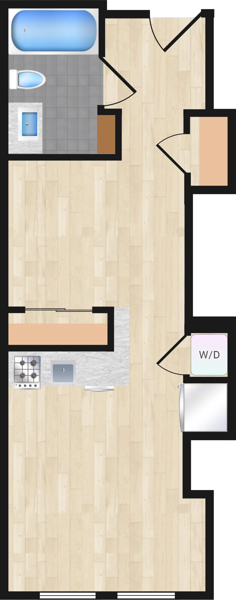 Jr. One Bedroom — Jr One Bedroom 214+ floor plan