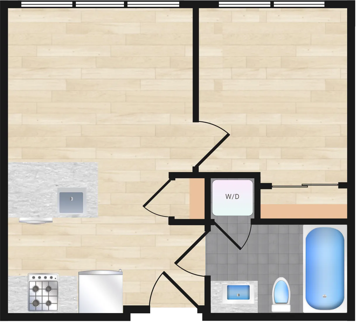One Bedroom — One Bedroom 502+ floor plan