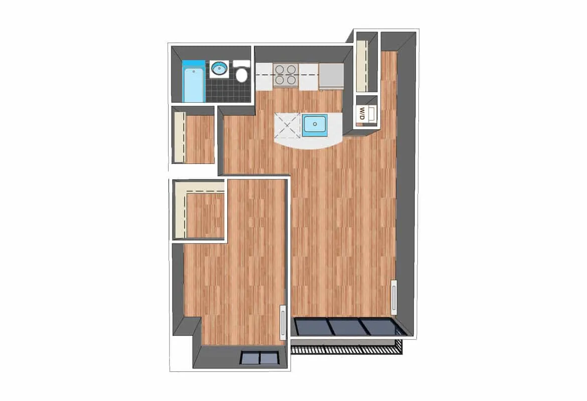 One Bedroom — Tier 321-1021 floor plan