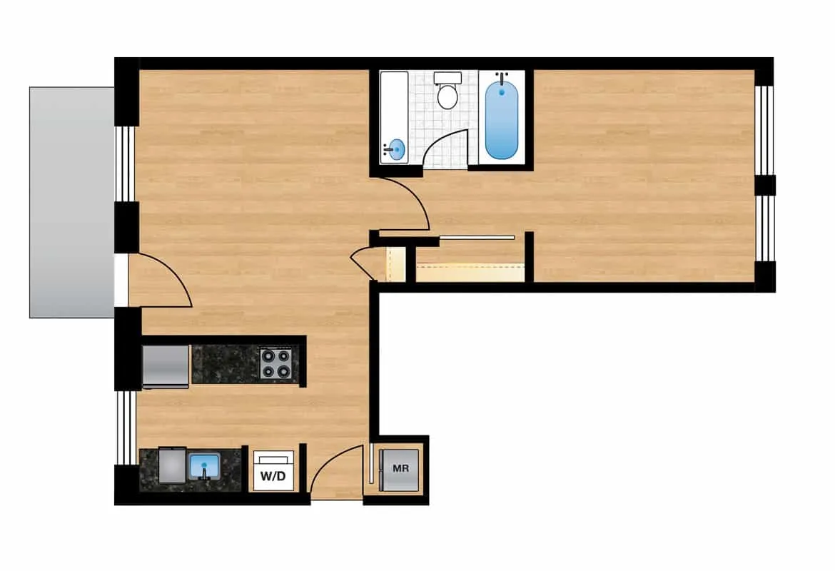 One Bedroom — Units 103-403 floor plan