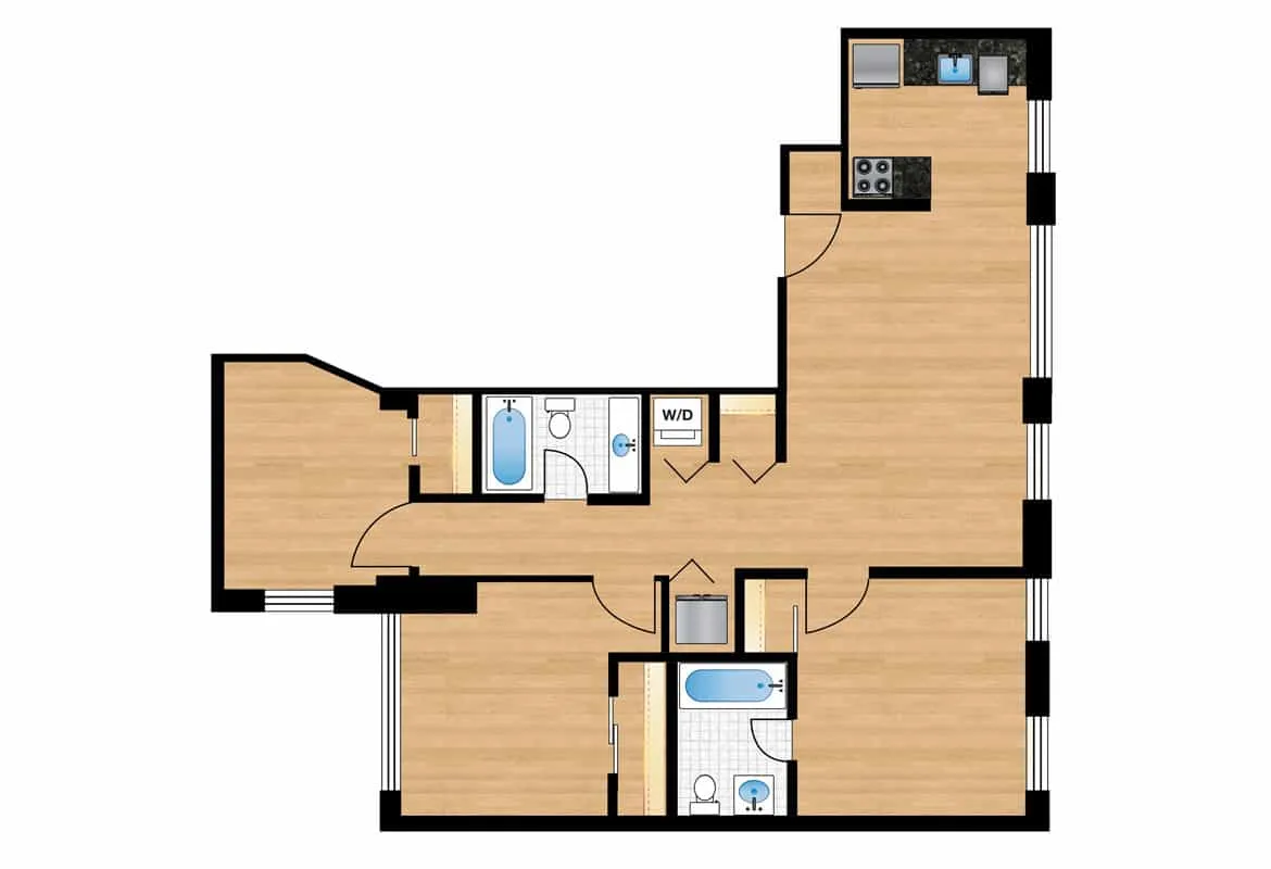 Three Bedroom — Units 205-405 floor plan