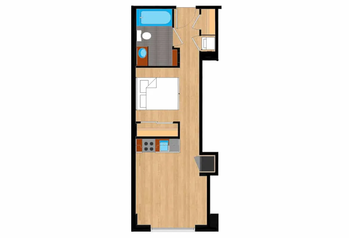 Jr. One Bedroom — Units 206-906 floor plan
