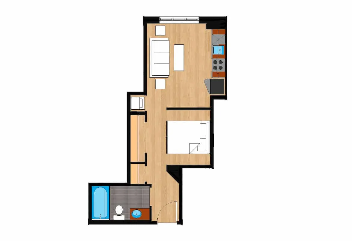 Jr. One Bedroom — Units 224-724 floor plan