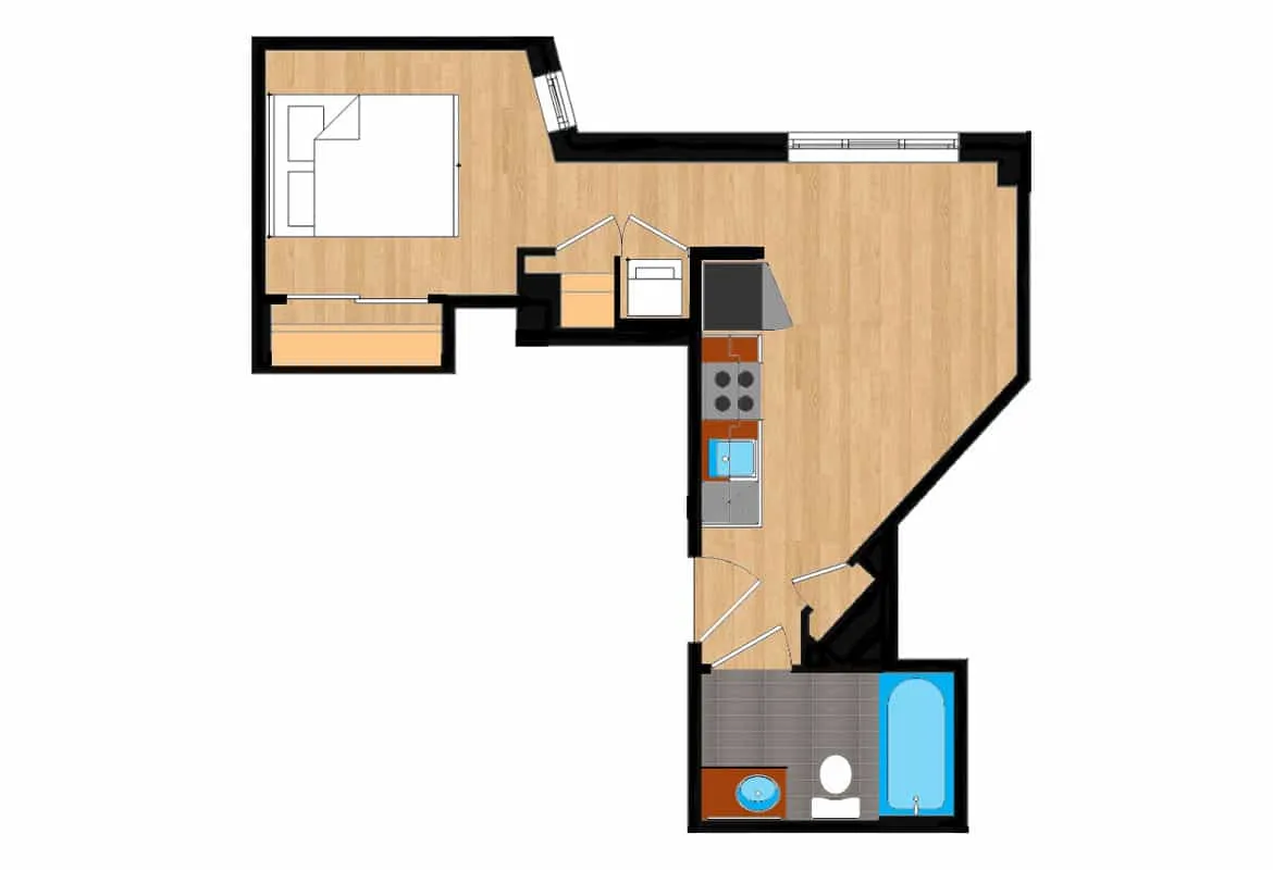 Jr. One Bedroom — Units 322-922 floor plan