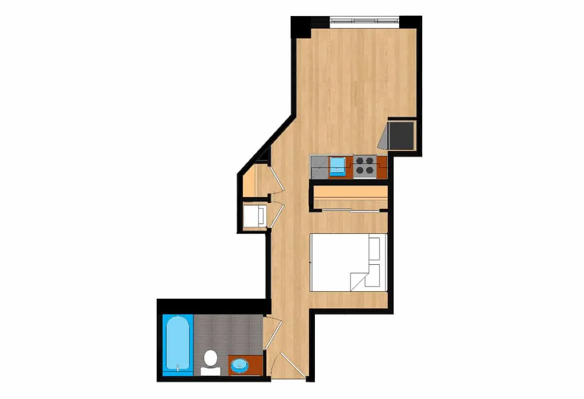 Jr. One Bedroom — Units 323-923 floor plan