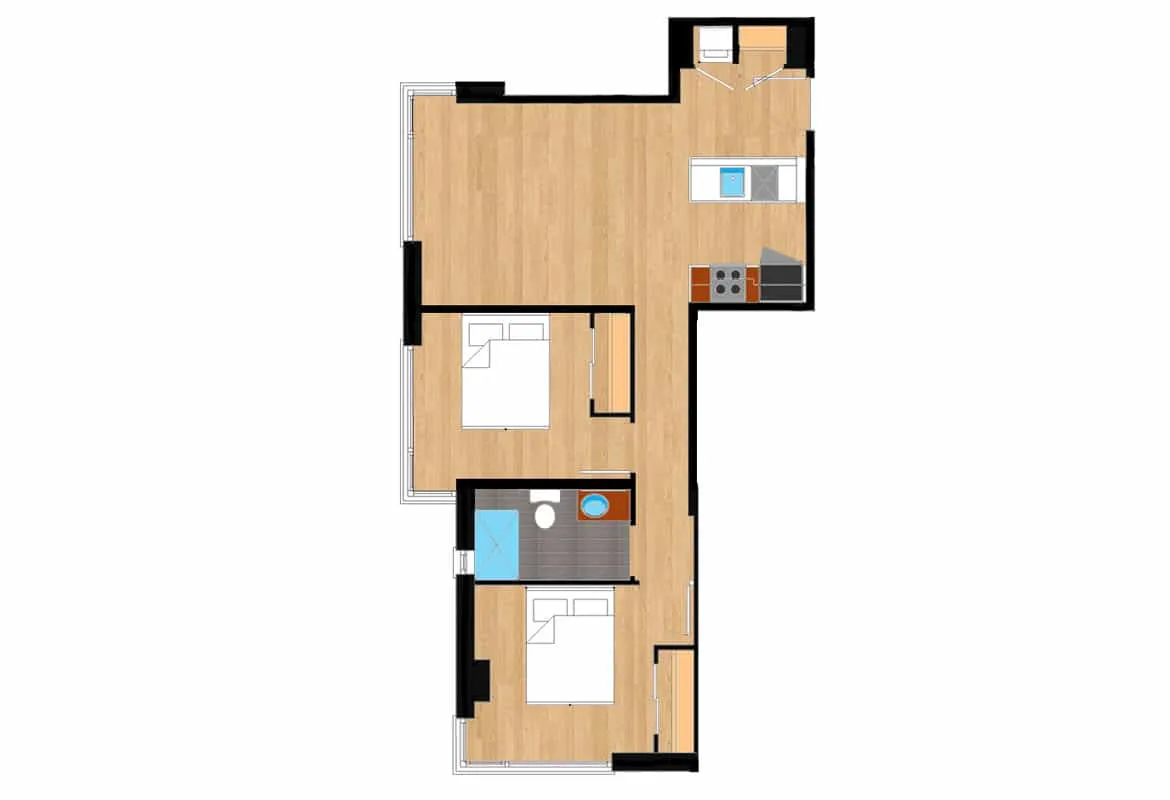Two Bedroom — Units 409-909 floor plan
